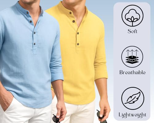 Image of DEELMO Combo of Men's Cotton Blend Solid Regular Fit Full Sleeve Short Kurta | Men's Trendy Short Kurta Pack of 2