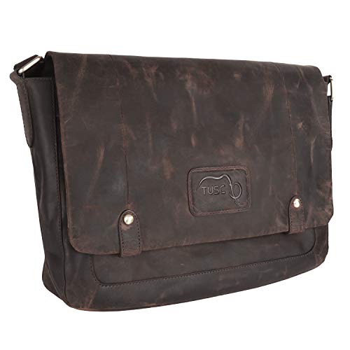 Charon Braun Leder Tasche Vintage Laptoptasche bis 17 Zoll Herren Damen Unisex Umhängetasche Aktentasche Schultertasche für Büro Notebook