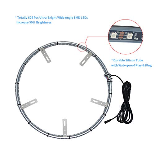 Kingshowstar LED Wheel Rim Lights - 4 PCS 17 inch Car Rim Lights 624 LED RGB Color Chasing Wheel Ring Lights for Cars, Waterproof Tire Light Kit with Blue-Tooth Controller