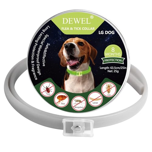 DEWEL Collar Antiparasitario Luminoso en Noche sin Electricidad, Collar contra Pulgas, Garrapatas, Piojos y Mosquitos, Tamaño 63,5cm para Perros Grandes, Medianos y Pequeños