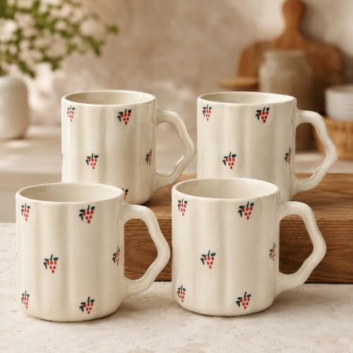 Image of The Earth Store Cream Grapes Coffee Mug - 300ML Ceramic Coffee Mugs Set of 4 | Microwave & Dishwasher Safe Mugs for Gift | Home | Office | Restaurant | Daily Use