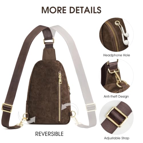 Image of Kattee Sling Bag for Women, Genuine Suede Leather Crossbody Bags | Top grain pebbled cowhide leather fanny pack crossbody purse. Small chest bag with RFID blocking for travel.