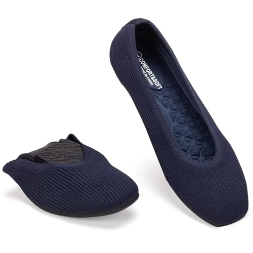 Frank Mully Womens Square Toe Flat Shoes Comfortable Knitted Flats Work Flats for Woman3