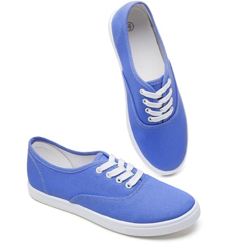 Womens Classic Canvas Sneakers,Low Top Canvas Shoes,Lightweight Casual Canvas Sneakers(Blue US8.5)