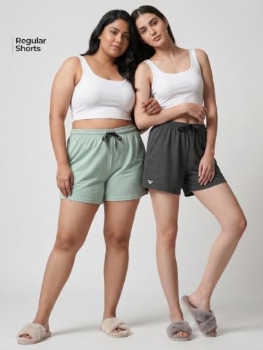 Image of Fflirtygo Women's Cotton Shorts | Sports and Running | Gym Workout and Yoga | Regular Fit Shorts for Women Combo (Pack of 2)
