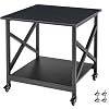 Fannova 2 Tier Large Printer Stand, 23.6 x 23.6 x 22.6 Inches Square Printer Table with Storage Shelf, Rolling Printer Cart with Industrial Wheels for Home Office, Mini Fridge Stand Table - Black