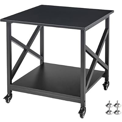 Fannova 2 Tier Large Printer Stand, 23.6 x 23.6 x 22.6 Inches Square Printer Table with Storage Shelf, Rolling Printer Cart with Industrial Wheels for Home Office, Mini Fridge Stand Table - Black