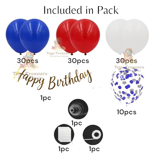 Image of Toys Treasure 104Pcs Birthday Decoration Kit - Blue Red White Balloons Happy Birthday Banner Party Supplies Set