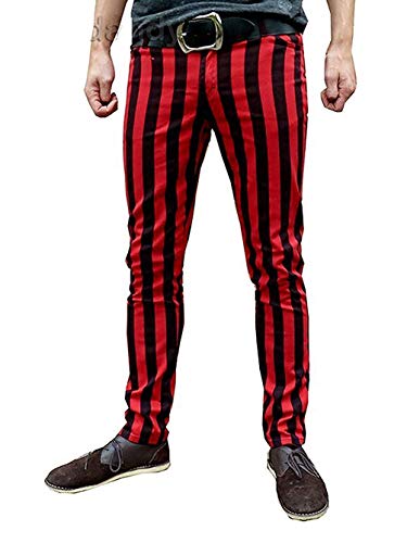 Fuzzdandy Herren Gestreift Röhren Dick Rot Schwarze Streifen Medern Indie Hosen - Rot & Schwarz Streifen, 36" Waist x 31" Leg Cover