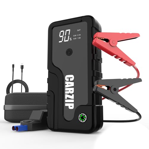 Carzip Car Jump Starter 3000A, 12V Portable Jump Starter for Car Battery Charger Box with Smart Clamps, Storage Case, Compass, LED Display, 3 Modes 200LM Flashlight Booster