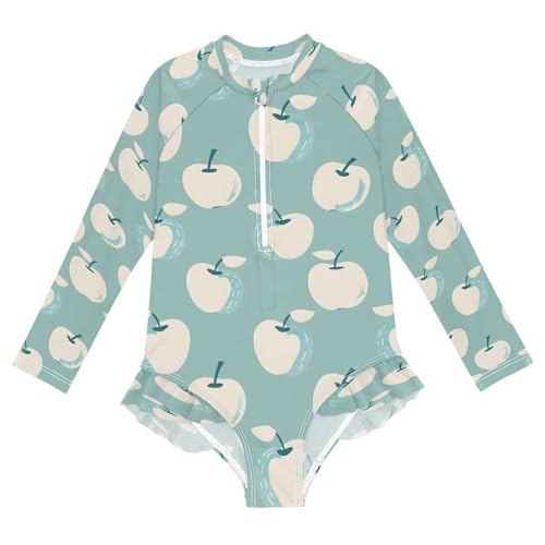 Color Cute Fruit Girls Long Sleeve Swimsuits One Piece Zipper Bathing Suit UPF 50+ Rashguard Swimwear