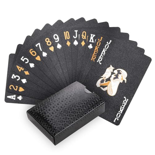 SHUXIA 1 pair Playing Cards Cool Black Plastic PlayingCards Waterproof Deck of Card Waterproof Deck ofCards Standard Playing Cards Magic Poker Card for Family Party and Game BBQ Gatherings