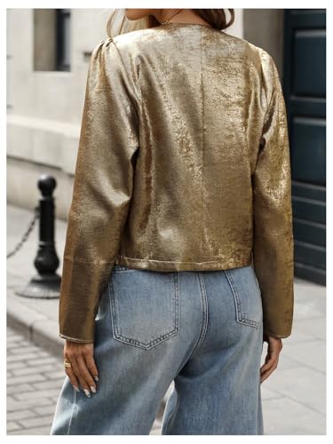 MakeMeChic Women's Metallic Open Front Jacket Long Sleeve Elegant Short Coat Outerwear2