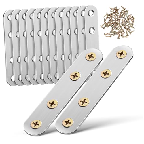 OSOLADY 14 Pcs Stainless Steel Corner Code Mending Plates Metal Fixing Brace Flat Brace Brackets Straight Brace Black Metal Bracket Straight Braces for Wood Straight Corner Brace