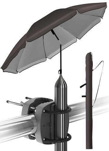 Menz Sonnenschirm Balkon als Sonnenschutz Balkon 3-IN-1 Set - UPF 50+ Sonnenschirm 180 cm in Taupe + Sonnenschirmhalter Balkongeländer + Sonnenschirm Schutzhülle