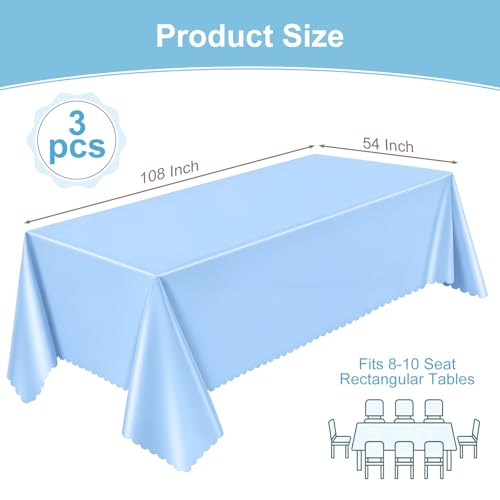 Image of NatNarr 3 Pcs Light Blue Tablecloth, Scalloped Baby Blue Table Cloths