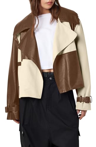 Veste en cuir pour femme Tankaneo fluide et bicolore au style surdimensionné
