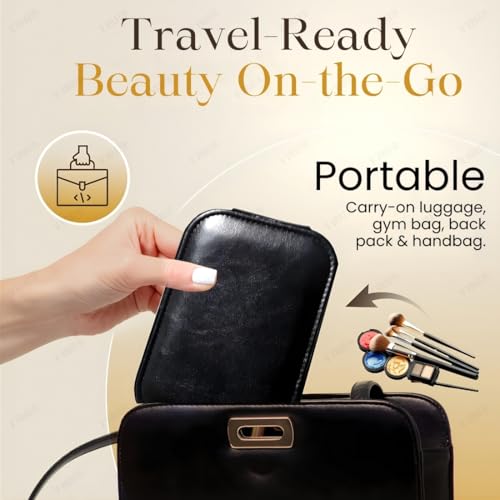 Image of LED Makeup Box with Adjustable Light-Up Mirror, 3 Color Light Settings, Dust-Proof Cosmetic Case, Jewelry Organizer and Multi-Compartment Storage Box for Women (Black)