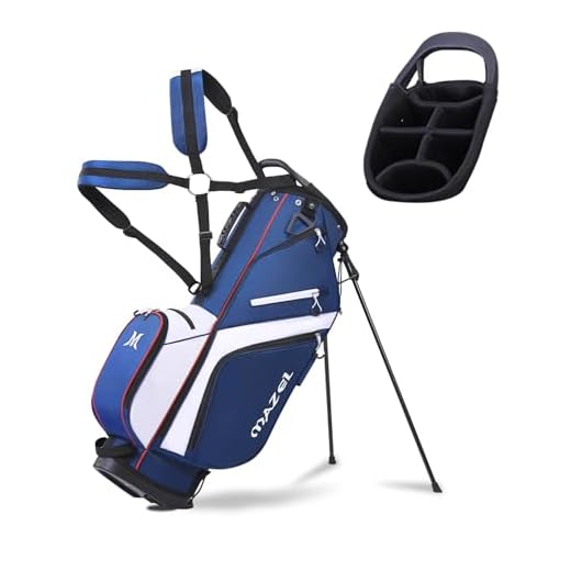 MAZEL Golf Stand Bag 6 Way Full-Length Dividers,7 Waterproof Zipper Pockets Large Capacity,Rain-Proof Material and Thick Waist Pad Lightweight Golf Bag (Blue Golf Stand Bag)