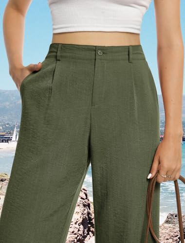 Image of Feiersi Womens Casual Wide Leg Pants High Waisted Button Down Straight Long Trousers Palazzo Pants