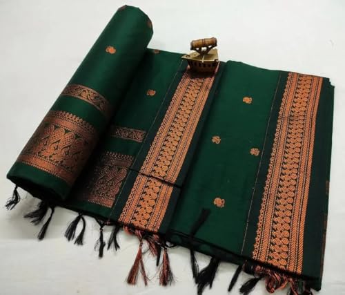 Image of Women's Kanjivaram Cotton Silk Saree South Indian Paithani Sari | gadwal cotton sarees with Zari Border and Blouse Piece - Suitable For All Indian Occasions and Festivals 191
