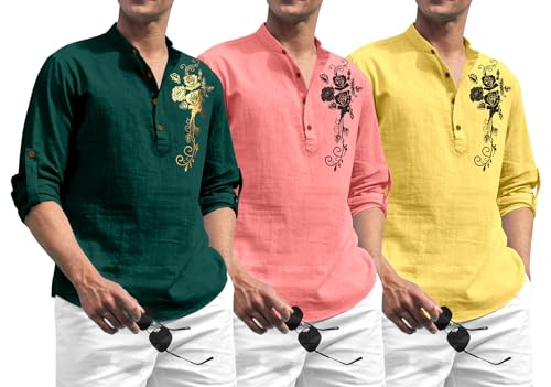 Chemises courtes homme motif imprimé vert pêche et manches complètes 3XL