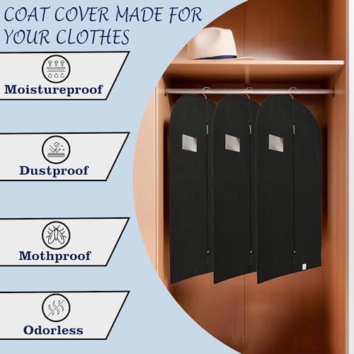 Image of Kuber Industries Pack of 4 Blazer Cover | Suit Covers with Zip for Women & Men | Dustproof Coat Bag for Clothes, Jacket | Plain Coat Cover | Black
