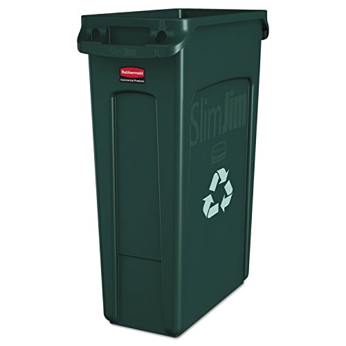 Rubbermaid Commercial Products Slim Jim Plastic Rectangular Recycling/Compost Bin with Venting Channels 23 Gallon Green Recycling (FG354007GRN)