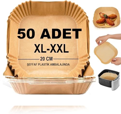 Airfryer Pişirme Kağıdı XL-Xxl Büyük Boy Kare, 50 Adet, Tek Kullanımlık Kağıt, 20 CM