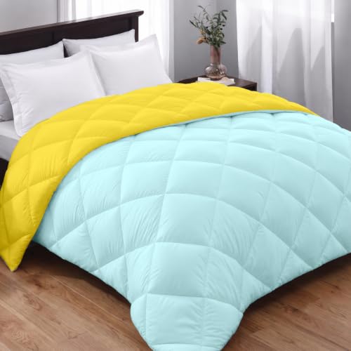 Image of AYKA Reversible Comforter 220 GSM Microfiber Reversible AC Comforter /Blanket for Winter /Quilt /Duvets for King Size Double Bed Comforter (90 * 100, Aqua & Yellow)
