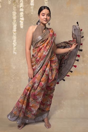 Image of MIRCHI FASHION Saree for Woman Cotton Blend Printed | Traditional Ethnic Sari for Ceremonial Use and Farewell with Blouse Piece