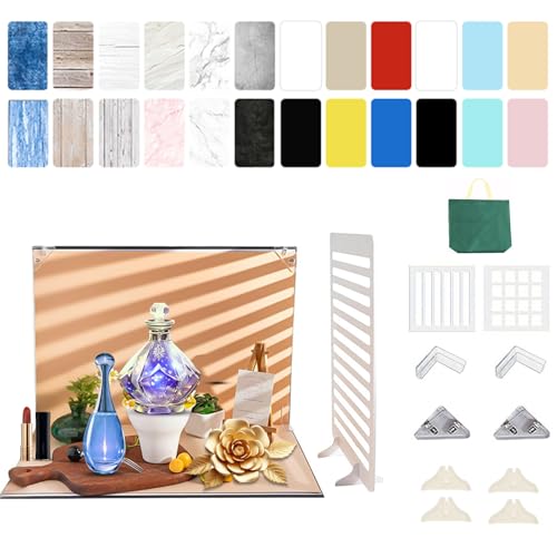 Fotografie Hintergrund Boards Set 42 x 29 cm, 12 Stück Doppelseitiges Hintergrundpapier, 24 Muster für Produkt Lebensmittel Schmuck Kosmetik Requisite