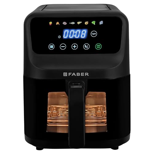 Image of Faber 6L 1500W Digital Air Fryer | Fry, Bake, Roast | 85% Less Oil, 200C Swirl Heating Technology |8-Preset Menu|View Window|Touch Control Interface| Auto Shut-Off |2 Yrs Comprehensive warranty|Black