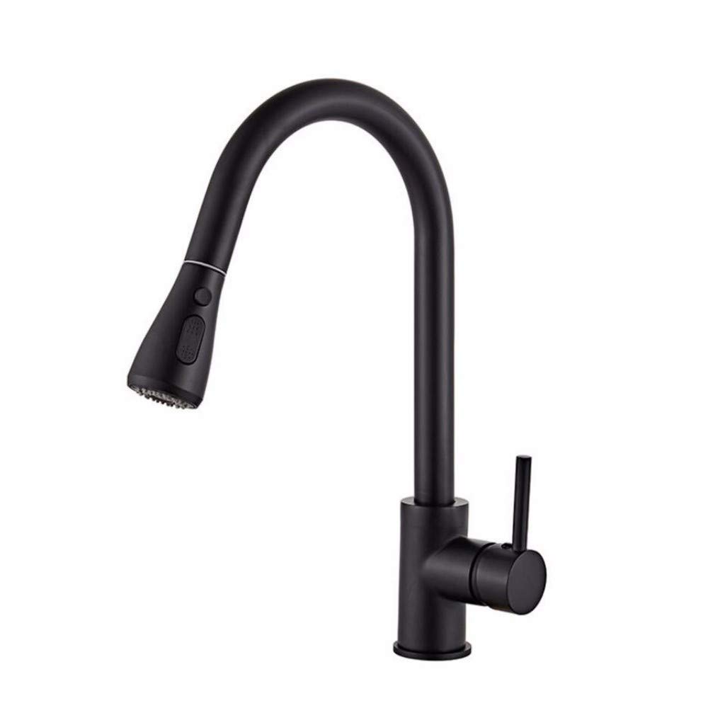 Robinet de cuisine noir rotatif et extensible pour laver les grands pots