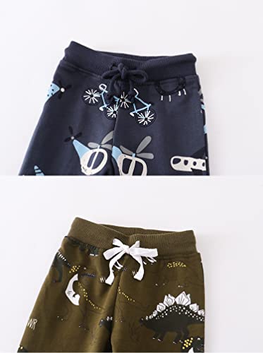 Image of HUAER& Baby Boy's Jogger Pants Dinosaur Car Animal Print Drawstring Elastic Sweatpants (1-Pack 2-Pack)