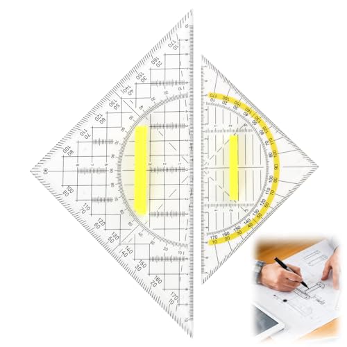 Set de 2 Équerres Géométriques Professionnelles 20 cm et 14 cm avec Poignée Antidérapante, Règle Triangulaire Flexible pour Dessin Technique,...