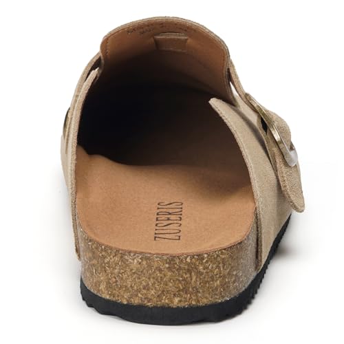 Image of ZUSERIS Suede Clogs for Women Men Wide Width Leather Mules | Soft Cork Footbed,Arch Support,Comfort Potato Shoes