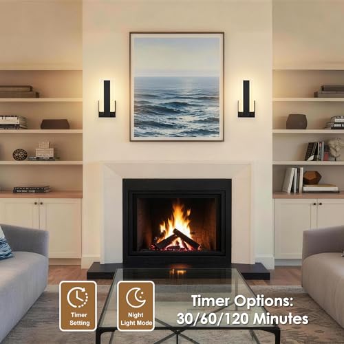Image of KARTOOSH Rechargeable Wireless Wall Sconces,Battery Operated Modern Wall Light Set of Two with Remote Control,Dimmable,3000K /4000K /6000K,Timer,Cordless Lighting for Hallway,Bedroom,Living Room Black