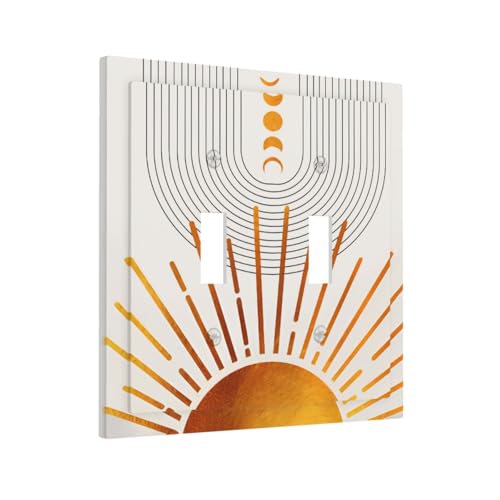 Decorative Light Switch Plate Covers Bohemian Gold Sun Moon Phase Arch 2 Gang Light Switch Cover Plate Unique Double Toggle Wall Plate Switch Plate Cover for Bedroom Home Decor