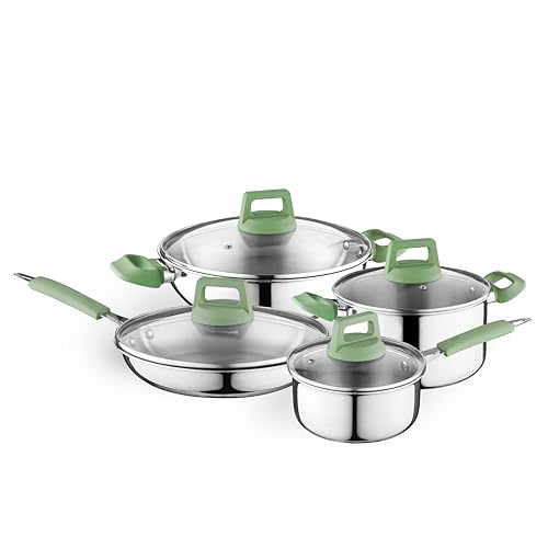 Image of Kreme Venetia Premium Series Granite Non-Stick 6 Pc Cookware Set | Kadai with Lid, Frypan, Dosa Tawa and Sauce Pot | Granite Coating | Induction & Gas Stove Use | Healthy Low-Oil Cooking, Green