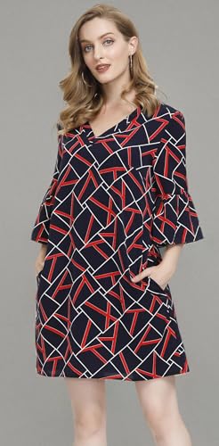 Image of BUENOS NINOS Dresses for Womens Summer Bell Sleeve V-Neck Shift Dress Mini Dress