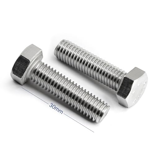 Image of M8-1.25 x 30mm Hex Head Screw Bolt, 18-8 (304) Stainless Steel, Fully Threaded, Plain Finish, Quantity 15