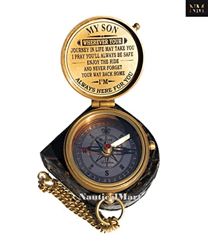 Brújula de latón personalizada grabable Regalo para hijo, regalo para mamá y papá, graduación, aniversario, bautizo, retiro con estuche de cuero miniatura 3