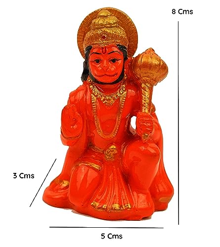 Hanuman Ji Murti Blessing with Gada Sitting Lord Balaji Bajrangbali Sankat Mochan Bhagwan Idol for Temple Car Dashboard Home Decor Statue Gifts (Multi)