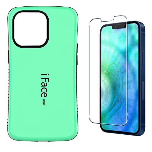 【iFace mall iPhone 13 互換品 ケース & 2.5D強化ガラスフィルム】 アイフォン13 ケース アイフェイス モール TPU 耐衝撃 耐摩擦 画面保護 フィルム(iPhone13, ミント)