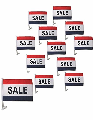 SALE red, white & blue Car Window Clip On Flag - Sold by the dozen starting at $22.80 - Qty. Discounts - PERFECT for CAR DEALERSHIP (48)