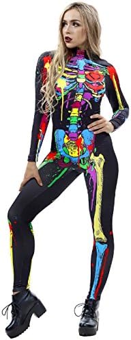 JomeDesign Womens 3D Skeleton Halloween Costumes Cosplay Jumpsuit Bodysuit