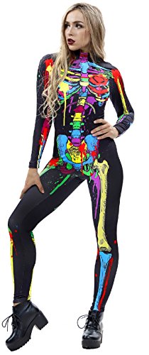 JomeDesign Womens 3D Skeleton Halloween Costumes Cosplay Jumpsuit Bodysuit