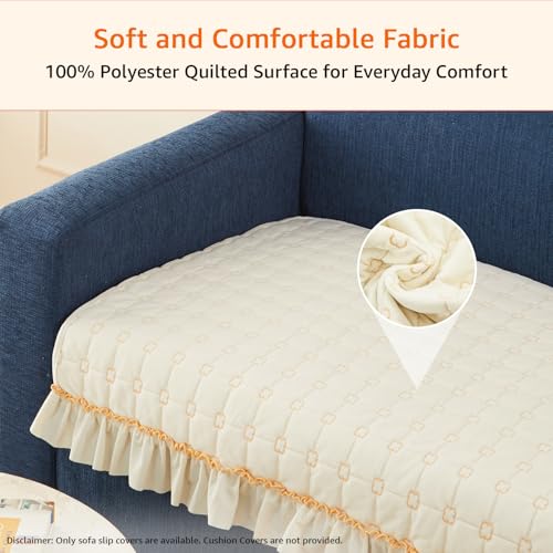 Image of Amazon Basics Quilted Sofa Cover for Two Seater, Modern Grid Pattern, Non-Slip Sofa Pad, 70x120 cm, Soft Silicone Grip Dots, 100% Polyester, Machine Washable - Off-White