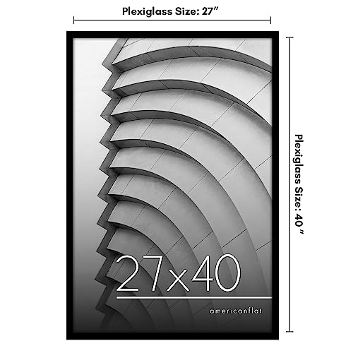 Americanflat 27x40 Picture Frame with Polished Plexiglass - Streamline Collection - Thin Border Picture Frame for Wall Display - Hanging Hardware Included - Black
